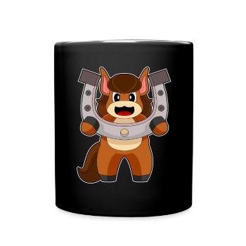 Pferd Hufeisen - Tasse einfarbig - Schwarz - Vorne