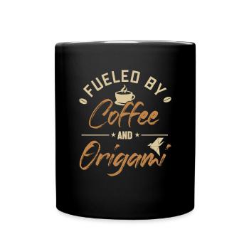 Angetrieben von Kaffee und Origami Eule Papierkranich - Tasse einfarbig - Schwarz - Vorne