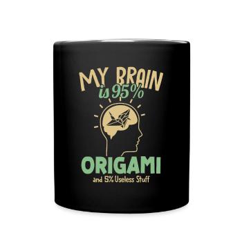 Mein Gehirn besteht zu 95% aus Origami Falten Eule Papierkranich - Tasse einfarbig - Schwarz - Vorne