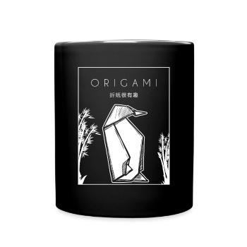 Origami Chinesisches Hanzi Falten Eule Papierkranich - Tasse einfarbig - Schwarz - Vorne