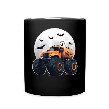 Monster Truck Halloween Ghost Pumpkin Boy - Full Colour Mug - black - Front