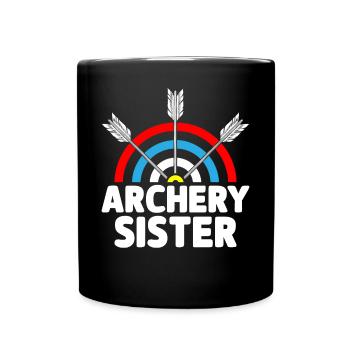 Bogenschießen Schwester Bogenschütze Bogen und Pfe - Tasse einfarbig - Schwarz - Vorne