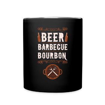 BBQ Bier Barbecue Bourbon Grillen - Tasse einfarbig - Schwarz - Vorne
