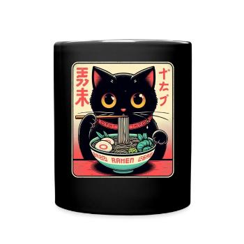 Chat Ramen Nouilles Anime Japonais Chat Chaton - Mug uni - noir - Devant