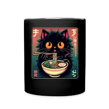 Chat Ramen Nouilles Anime Japonais Chat Chaton - Mug uni - noir - Devant