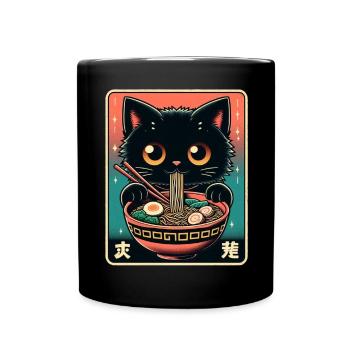 Chat Ramen Nouilles Anime Japonais Chat Chaton - Mug uni - noir - Devant