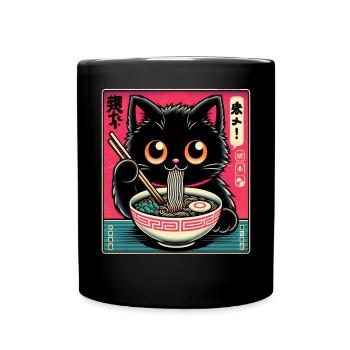 Chat Ramen Nouilles Anime Japonais Chat Chaton - Mug uni - noir - Devant
