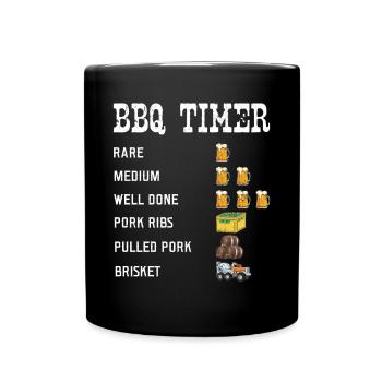 BBQ Timer for Grill Masters: Beer and Meat Enjoyment - Full Colour Mug - black - Front