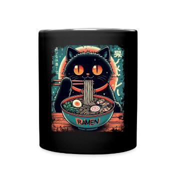Chat Ramen Nouilles Anime Japonais Chat Chaton - Mug uni - noir - Devant