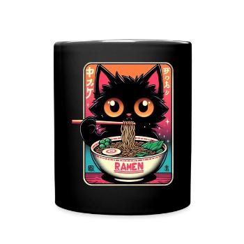 Chat Ramen Nouilles Anime Japonais Chat Chaton - Mug uni - noir - Devant