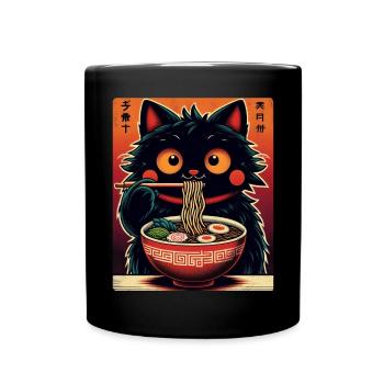 Chat Ramen Nouilles Anime Japonais Chat Chaton - Mug uni - noir - Devant