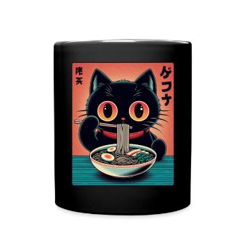 Chat Ramen Nouilles Anime Japonais Chat Chaton - Mug uni - noir - Devant
