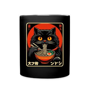 Chat Ramen Nouilles Anime Japonais Chat Chaton - Mug uni - noir - Devant
