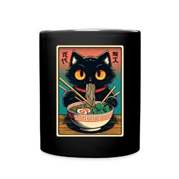 Chat Ramen Nouilles Anime Japonais Chat Chaton - Mug uni - noir - Devant