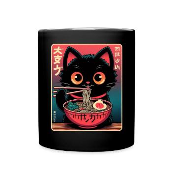 Chat Ramen Nouilles Anime Japonais Chat Chaton - Mug uni - noir - Devant