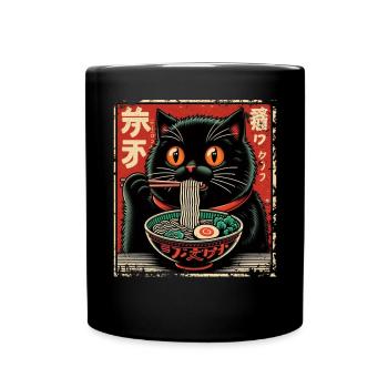 Chat Ramen Nouilles Anime Japonais Chat Chaton - Mug uni - noir - Devant