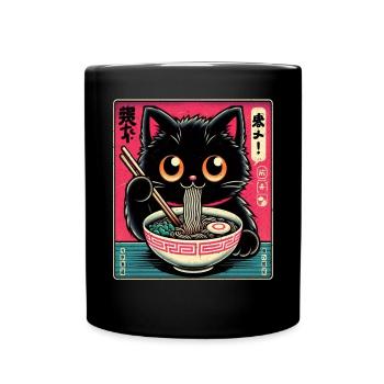 Chat Ramen Nouilles Anime Japonais Chat Chaton - Mug uni - noir - Devant