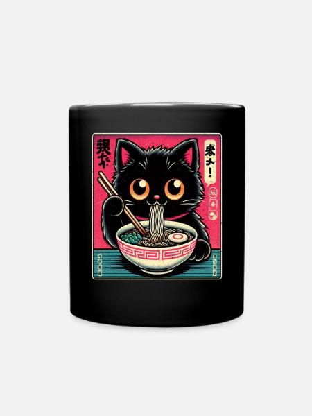 Chat Ramen Nouilles Anime Japonais Chat Chaton - Mug uni - noir