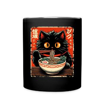 Chat Ramen Nouilles Anime Japonais Chat Chaton - Mug uni - noir - Devant