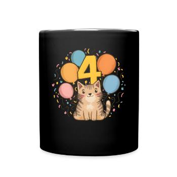 4th Birthday Cat Kitten Children's Birthday Party - Full Colour Mug - black - Front