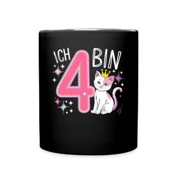 4th Birthday Cat Kitten Children's Birthday Party - Full Colour Mug - black - Front
