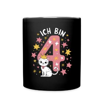 4th Birthday Cat Kitten Children's Birthday Party - Full Colour Mug - black - Front