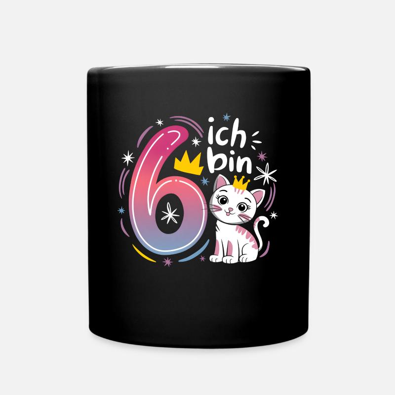 6. Geburtstag Katze Kätzchen Kindergeburtstag - Tasse einfarbig - Schwarz