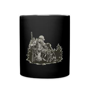 Hunter with dog in the forest close to nature - Full Colour Mug - black - Front