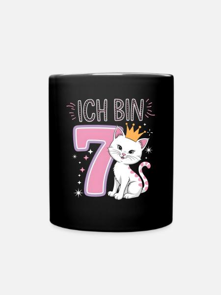 7. Geburtstag Katze Kätzchen Kindergeburtstag - Tasse einfarbig - Schwarz