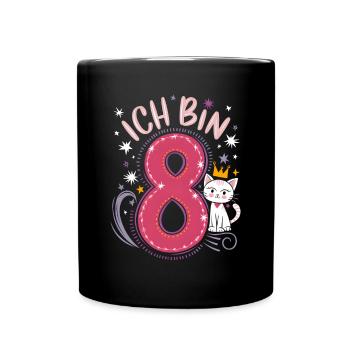 8. Geburtstag Katze Kätzchen Kindergeburtstag - Tasse einfarbig - Schwarz - Vorne