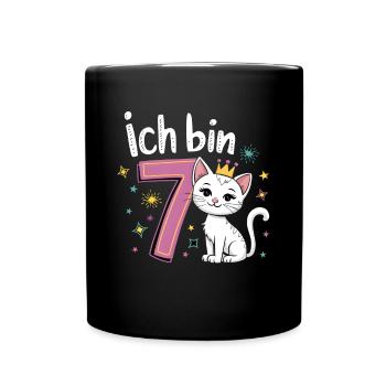 7th Birthday Cat Kitten Children's Birthday Party - Full Colour Mug - black - Front