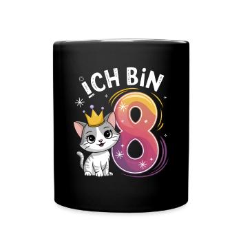 8. Geburtstag Katze Kätzchen Kindergeburtstag - Tasse einfarbig - Schwarz - Vorne
