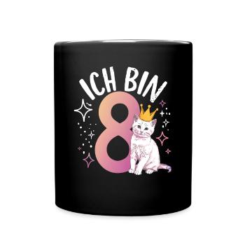 8. Geburtstag Katze Kätzchen Kindergeburtstag - Tasse einfarbig - Schwarz - Vorne