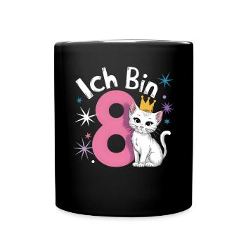 8. Geburtstag Katze Kätzchen Kindergeburtstag - Tasse einfarbig - Schwarz - Vorne