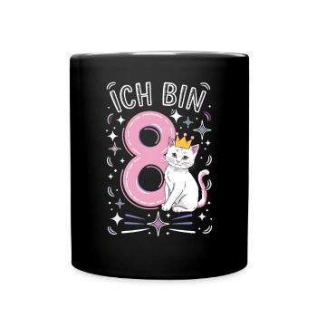 8. Geburtstag Katze Kätzchen Kindergeburtstag - Tasse einfarbig - Schwarz - Vorne