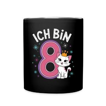 8. Geburtstag Katze Kätzchen Kindergeburtstag - Tasse einfarbig - Schwarz - Vorne