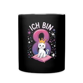 8. Geburtstag Katze Kätzchen Kindergeburtstag - Tasse einfarbig - Schwarz - Vorne