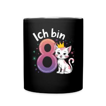 8. Geburtstag Katze Kätzchen Kindergeburtstag - Tasse einfarbig - Schwarz - Vorne