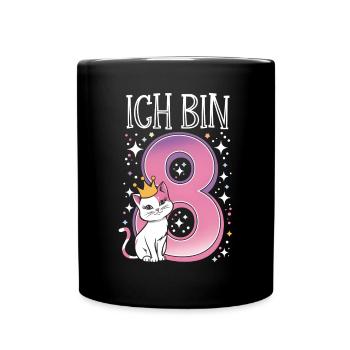 8. Geburtstag Katze Kätzchen Kindergeburtstag - Tasse einfarbig - Schwarz - Vorne