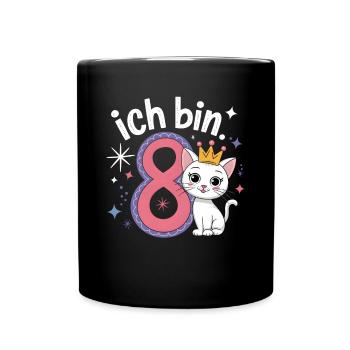 8. Geburtstag Katze Kätzchen Kindergeburtstag - Tasse einfarbig - Schwarz - Vorne