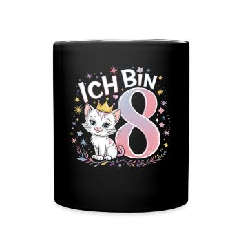 8. Geburtstag Katze Kätzchen Kindergeburtstag - Tasse einfarbig - Schwarz - Vorne