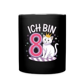 8. Geburtstag Katze Kätzchen Kindergeburtstag - Tasse einfarbig - Schwarz - Vorne