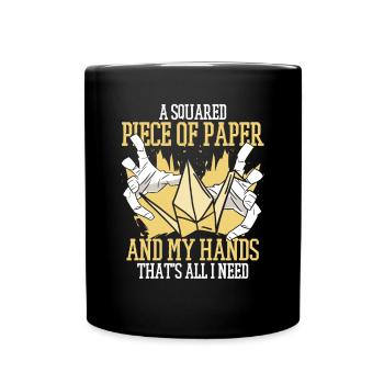 A Squared Piece Of Paper Paper Crane Folding Owl - Full Colour Mug - black - Front