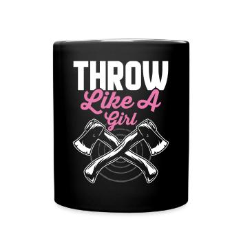 Axe Throwing Girl Hatchet Thrower Throwing Like an M - Full Colour Mug - black - Front