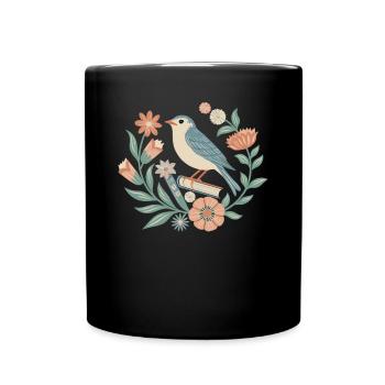 Oiseaux et fleurs dans le style cottagecore - Mug uni - noir - Devant
