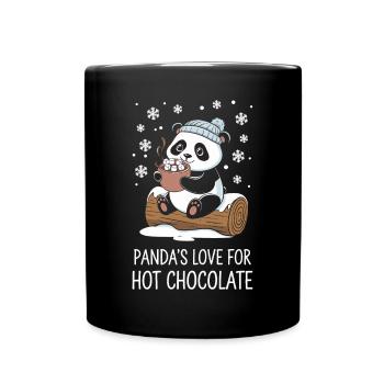 Panda's love for hot chocolate in winter - Full Colour Mug - black - Front