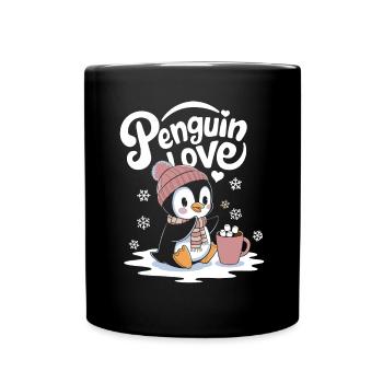 Penguin Love With Hot Cocoa - Full Colour Mug - black - Front