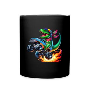 Dinosaure aventureux sur un camion monstre - Mug uni - noir - Devant