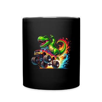 Dinosaure aventureux sur un camion monstre - Mug uni - noir - Devant