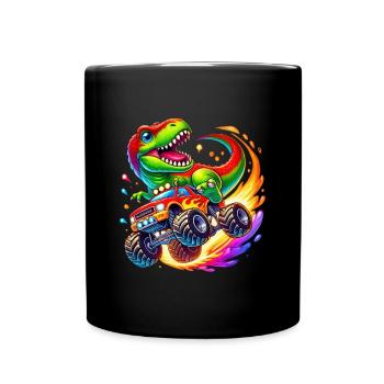 Dinosaure aventureux sur un camion monstre - Mug uni - noir - Devant